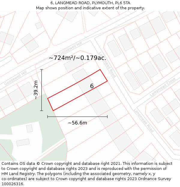 6, LANGMEAD ROAD, PLYMOUTH, PL6 5TA: Plot and title map