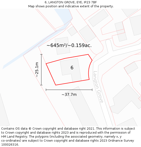 6, LANGTON GROVE, EYE, IP23 7BF: Plot and title map