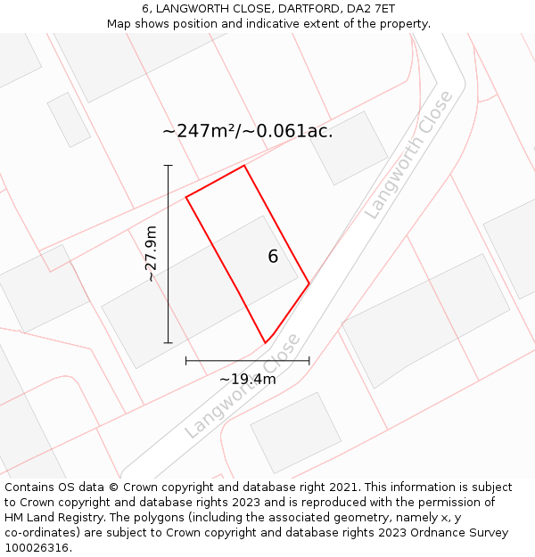 6, LANGWORTH CLOSE, DARTFORD, DA2 7ET: Plot and title map