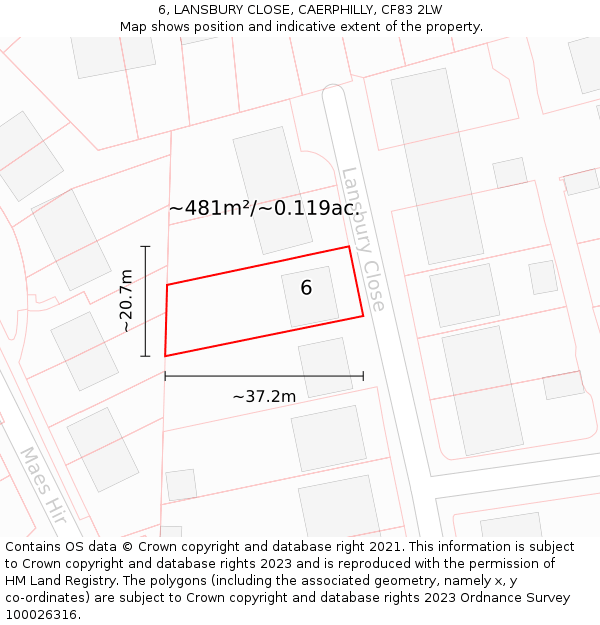 6, LANSBURY CLOSE, CAERPHILLY, CF83 2LW: Plot and title map