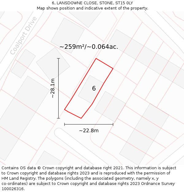6, LANSDOWNE CLOSE, STONE, ST15 0LY: Plot and title map
