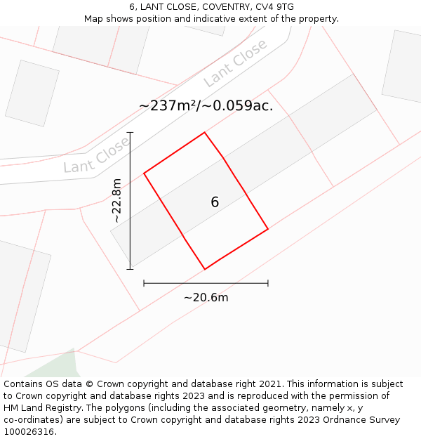 6, LANT CLOSE, COVENTRY, CV4 9TG: Plot and title map