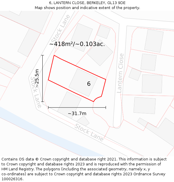 6, LANTERN CLOSE, BERKELEY, GL13 9DE: Plot and title map