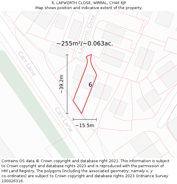 6, LAPWORTH CLOSE, WIRRAL, CH46 6JP: Plot and title map