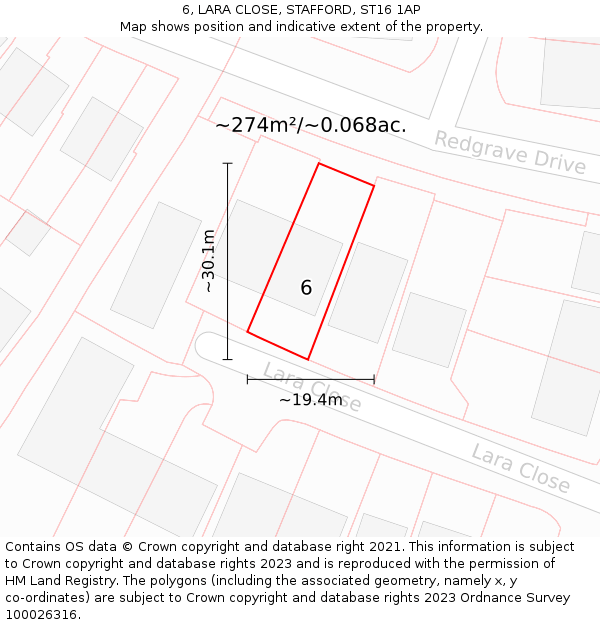 6, LARA CLOSE, STAFFORD, ST16 1AP: Plot and title map