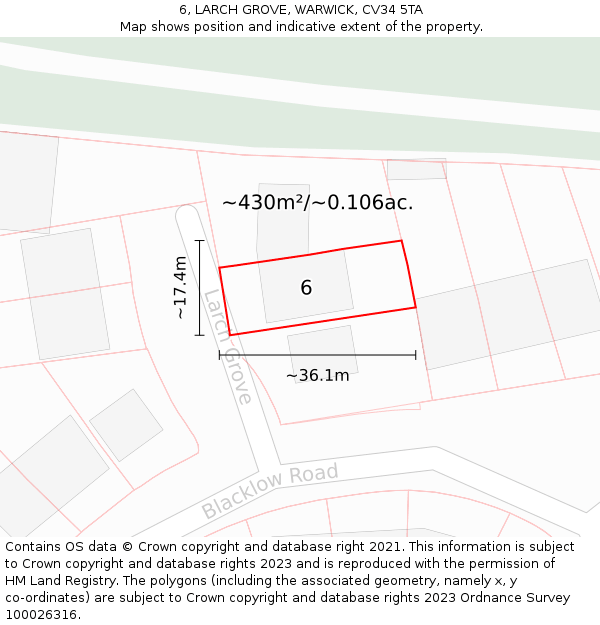 6, LARCH GROVE, WARWICK, CV34 5TA: Plot and title map