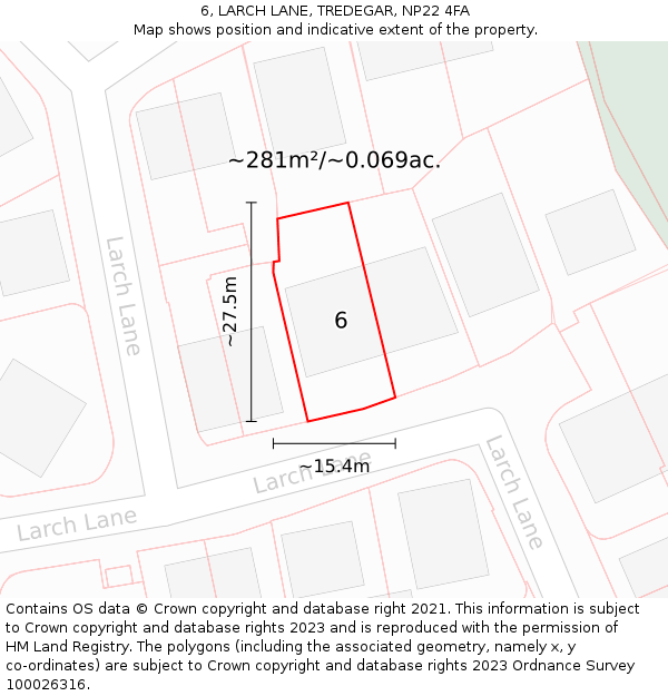 6, LARCH LANE, TREDEGAR, NP22 4FA: Plot and title map