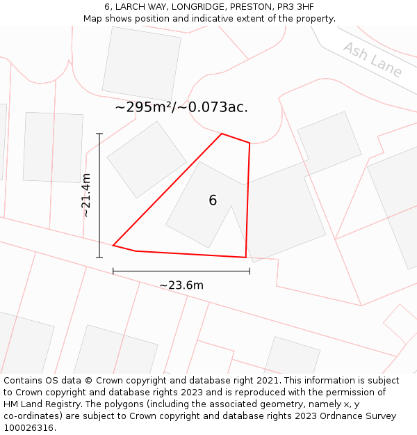 6, LARCH WAY, LONGRIDGE, PRESTON, PR3 3HF: Plot and title map