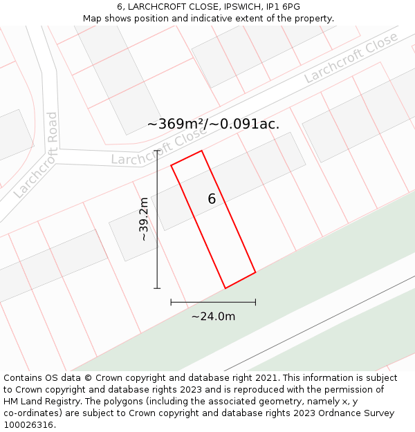6, LARCHCROFT CLOSE, IPSWICH, IP1 6PG: Plot and title map
