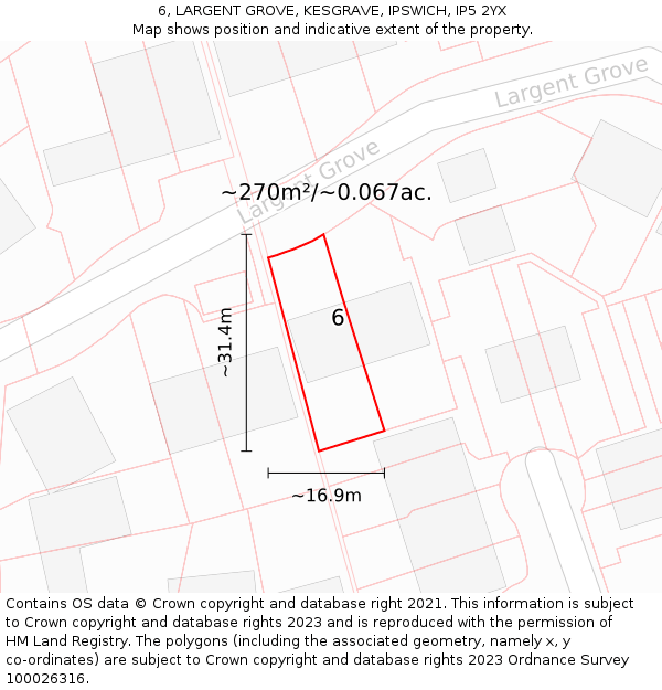 6, LARGENT GROVE, KESGRAVE, IPSWICH, IP5 2YX: Plot and title map
