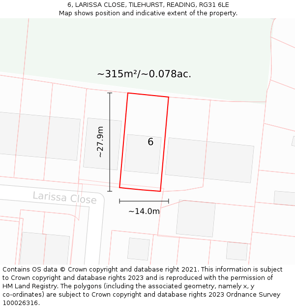 6, LARISSA CLOSE, TILEHURST, READING, RG31 6LE: Plot and title map