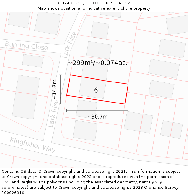 6, LARK RISE, UTTOXETER, ST14 8SZ: Plot and title map