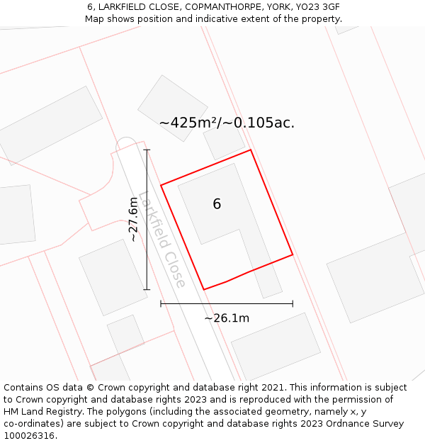 6, LARKFIELD CLOSE, COPMANTHORPE, YORK, YO23 3GF: Plot and title map