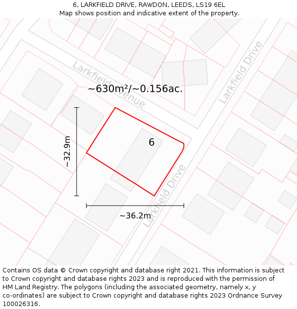 6, LARKFIELD DRIVE, RAWDON, LEEDS, LS19 6EL: Plot and title map