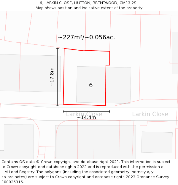 6, LARKIN CLOSE, HUTTON, BRENTWOOD, CM13 2SL: Plot and title map