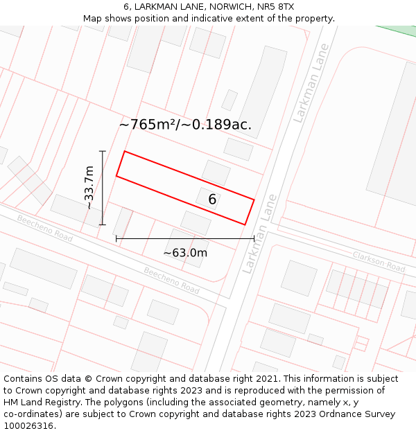 6, LARKMAN LANE, NORWICH, NR5 8TX: Plot and title map