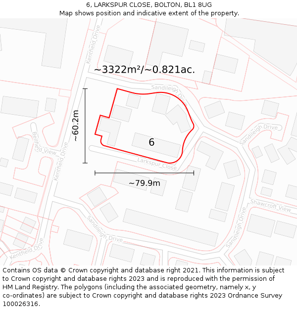 6, LARKSPUR CLOSE, BOLTON, BL1 8UG: Plot and title map