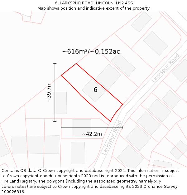 6, LARKSPUR ROAD, LINCOLN, LN2 4SS: Plot and title map