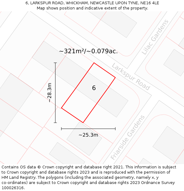 6, LARKSPUR ROAD, WHICKHAM, NEWCASTLE UPON TYNE, NE16 4LE: Plot and title map
