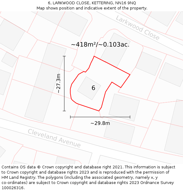 6, LARKWOOD CLOSE, KETTERING, NN16 9NQ: Plot and title map