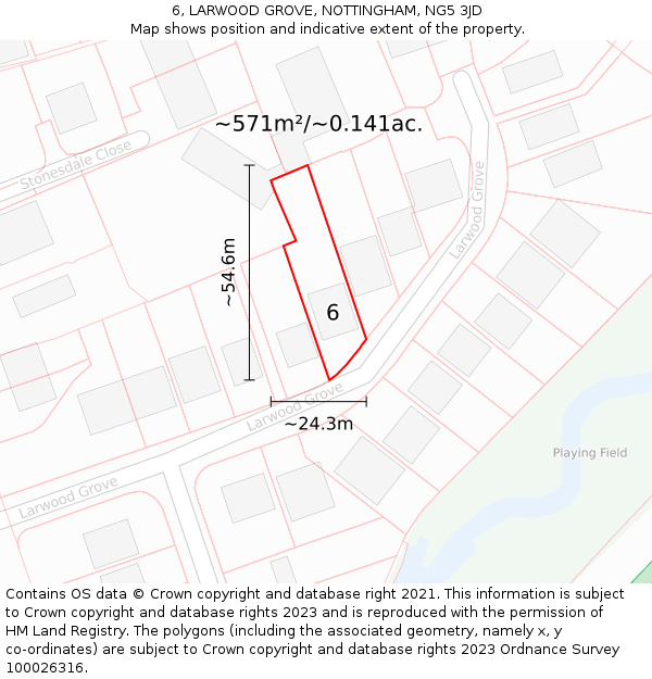6, LARWOOD GROVE, NOTTINGHAM, NG5 3JD: Plot and title map