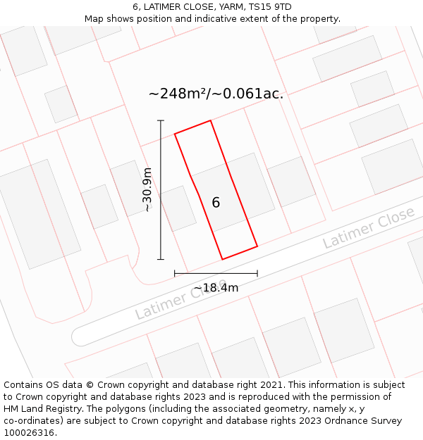 6, LATIMER CLOSE, YARM, TS15 9TD: Plot and title map