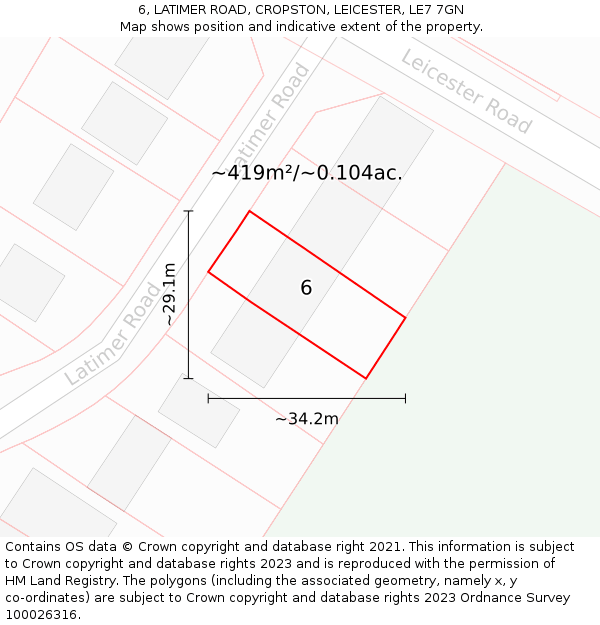 6, LATIMER ROAD, CROPSTON, LEICESTER, LE7 7GN: Plot and title map