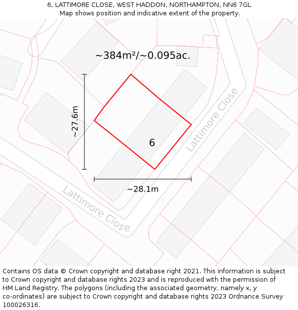 6, LATTIMORE CLOSE, WEST HADDON, NORTHAMPTON, NN6 7GL: Plot and title map