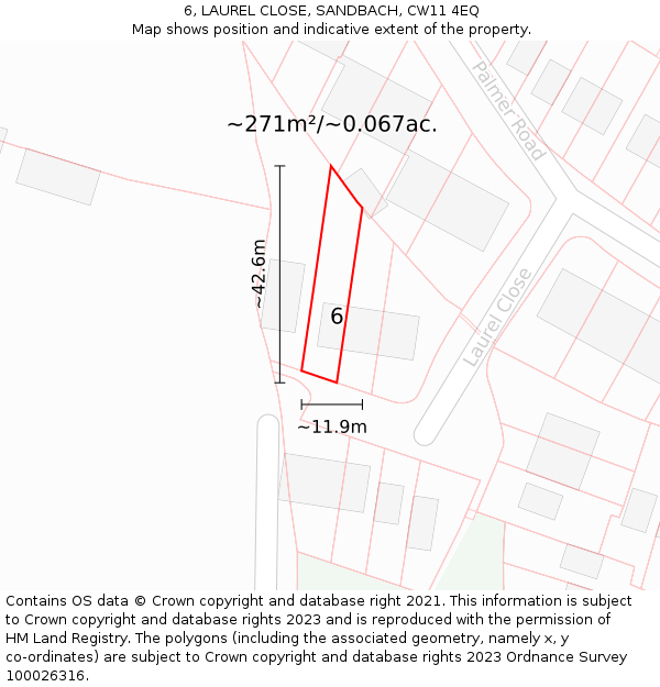 6, LAUREL CLOSE, SANDBACH, CW11 4EQ: Plot and title map