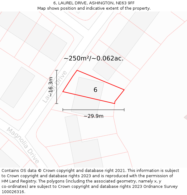 6, LAUREL DRIVE, ASHINGTON, NE63 9FF: Plot and title map