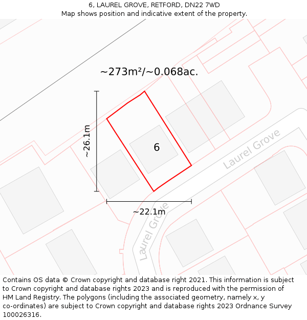 6, LAUREL GROVE, RETFORD, DN22 7WD: Plot and title map