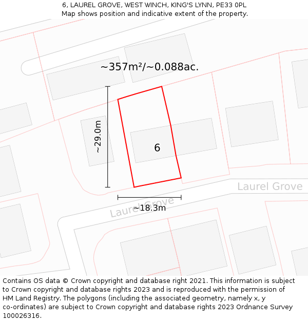 6, LAUREL GROVE, WEST WINCH, KING'S LYNN, PE33 0PL: Plot and title map