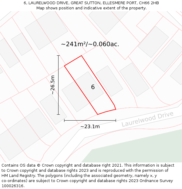 6, LAURELWOOD DRIVE, GREAT SUTTON, ELLESMERE PORT, CH66 2HB: Plot and title map