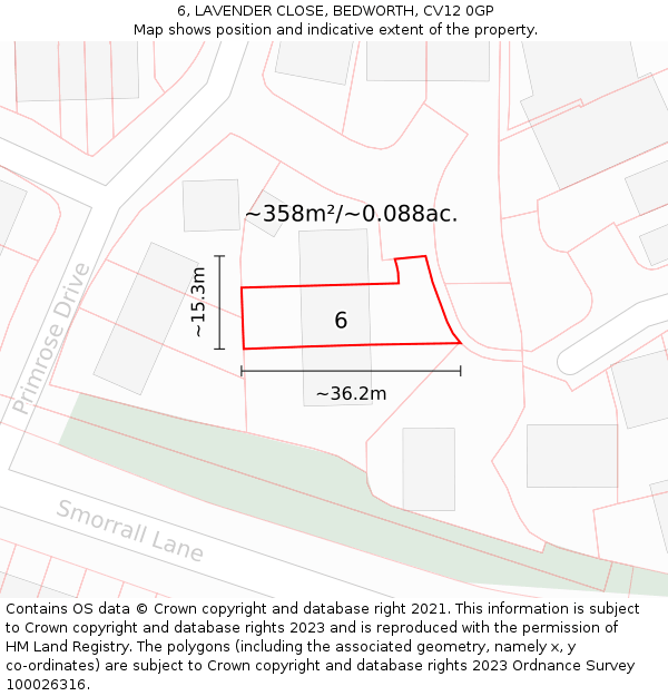 6, LAVENDER CLOSE, BEDWORTH, CV12 0GP: Plot and title map