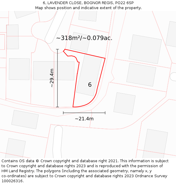 6, LAVENDER CLOSE, BOGNOR REGIS, PO22 6SP: Plot and title map