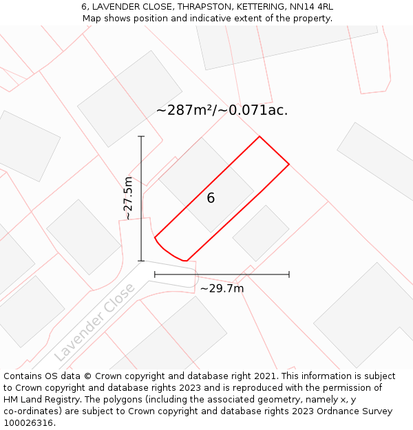 6, LAVENDER CLOSE, THRAPSTON, KETTERING, NN14 4RL: Plot and title map