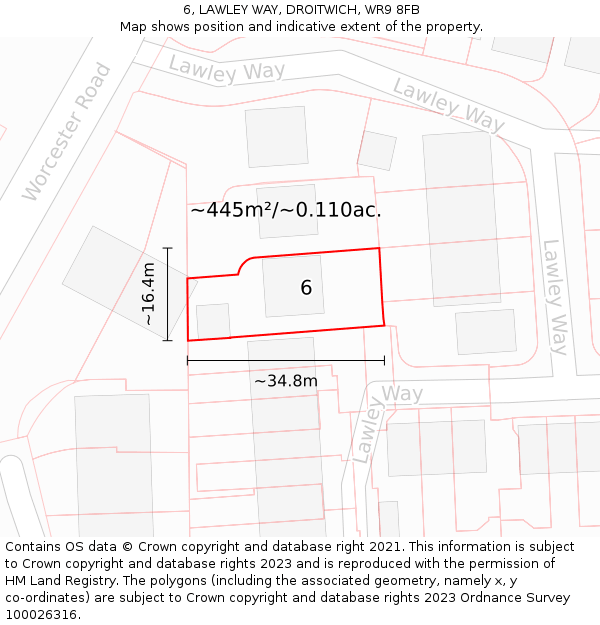 6, LAWLEY WAY, DROITWICH, WR9 8FB: Plot and title map