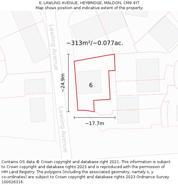 6, LAWLING AVENUE, HEYBRIDGE, MALDON, CM9 4YT: Plot and title map