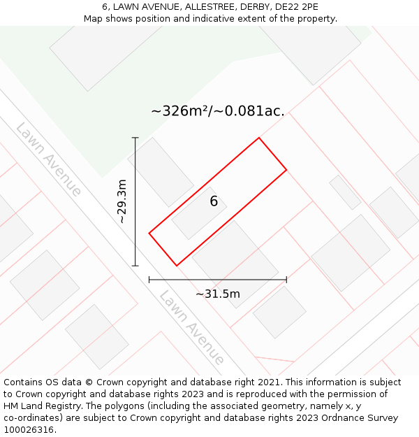 6, LAWN AVENUE, ALLESTREE, DERBY, DE22 2PE: Plot and title map