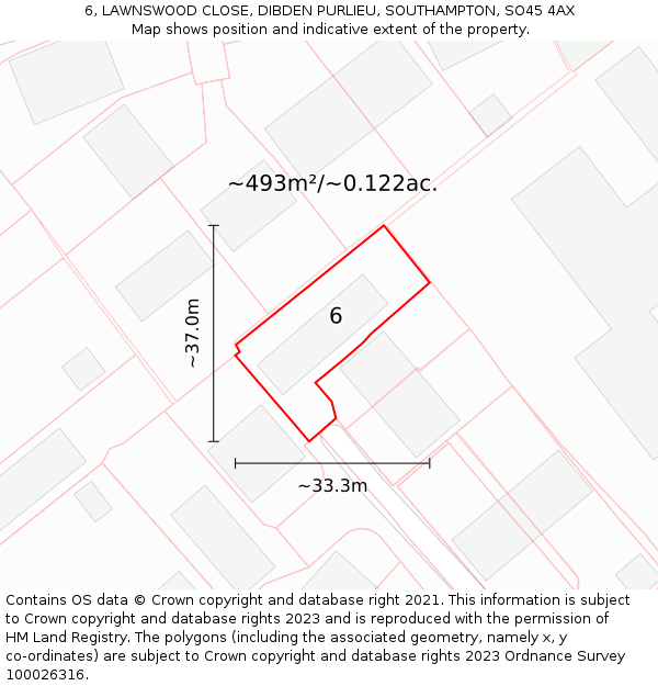 6, LAWNSWOOD CLOSE, DIBDEN PURLIEU, SOUTHAMPTON, SO45 4AX: Plot and title map