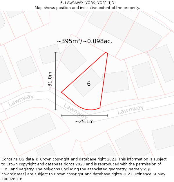 6, LAWNWAY, YORK, YO31 1JD: Plot and title map