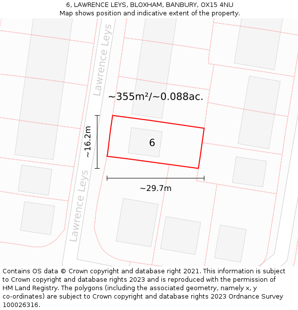 6, LAWRENCE LEYS, BLOXHAM, BANBURY, OX15 4NU: Plot and title map