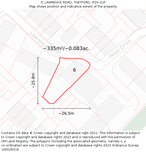 6, LAWRENCE ROAD, THETFORD, IP24 2UF: Plot and title map