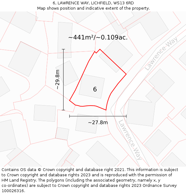 6, LAWRENCE WAY, LICHFIELD, WS13 6RD: Plot and title map