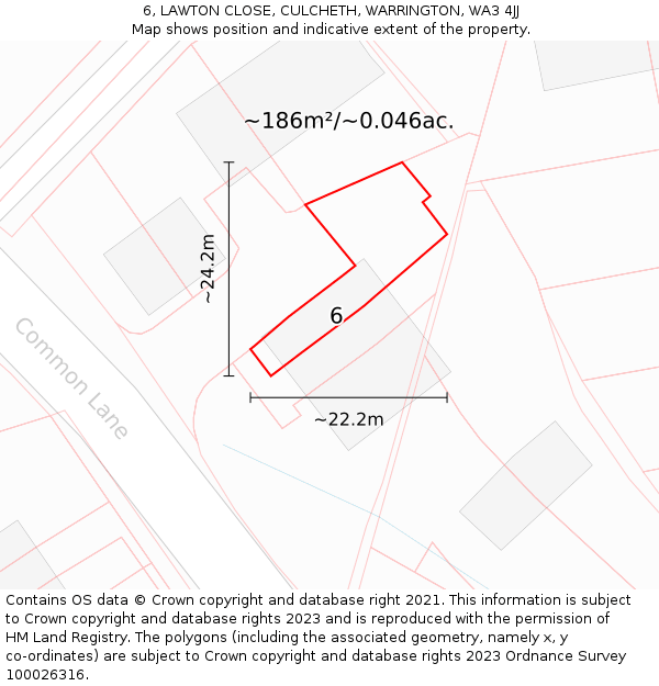 6, LAWTON CLOSE, CULCHETH, WARRINGTON, WA3 4JJ: Plot and title map