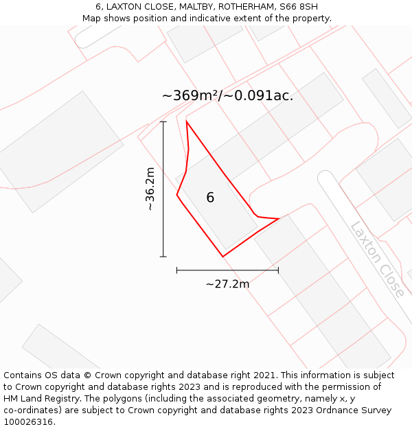 6, LAXTON CLOSE, MALTBY, ROTHERHAM, S66 8SH: Plot and title map