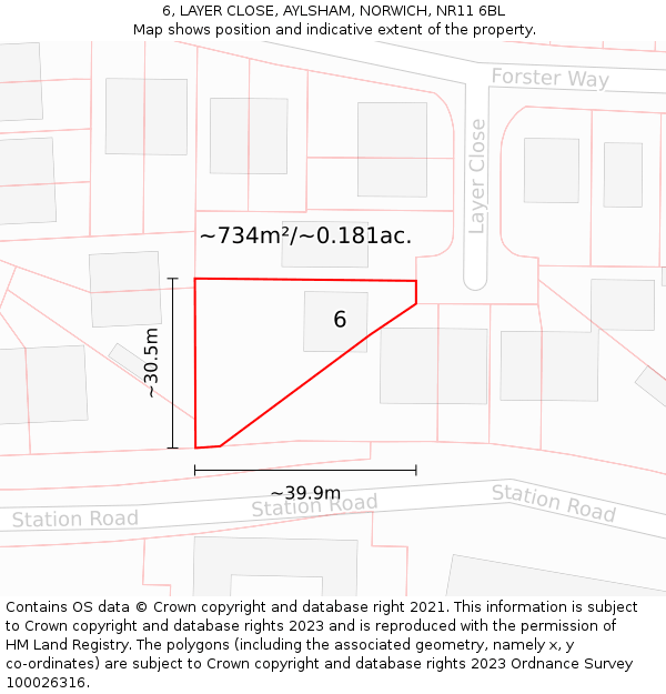 6, LAYER CLOSE, AYLSHAM, NORWICH, NR11 6BL: Plot and title map