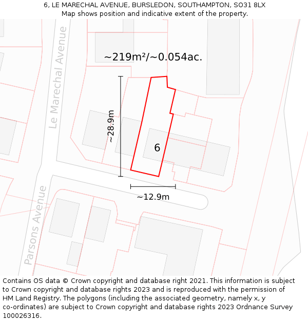 6, LE MARECHAL AVENUE, BURSLEDON, SOUTHAMPTON, SO31 8LX: Plot and title map