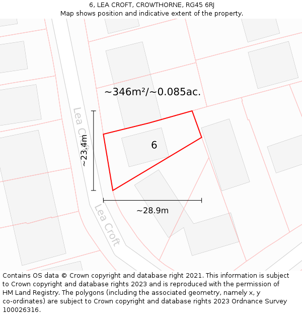 6, LEA CROFT, CROWTHORNE, RG45 6RJ: Plot and title map