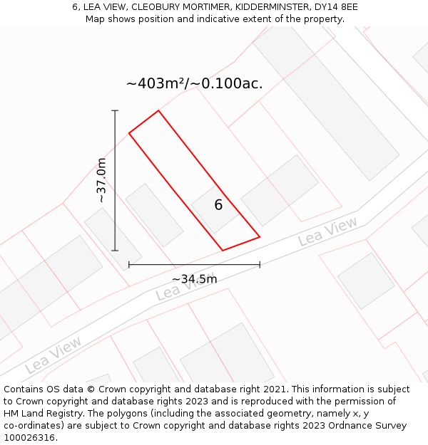 6, LEA VIEW, CLEOBURY MORTIMER, KIDDERMINSTER, DY14 8EE: Plot and title map